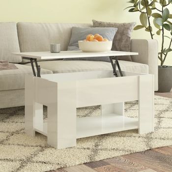 Mesa De Centro，mesa Auxiliar，mesa De Café Madera Contrachapada Blanco Brillo 79x49x41 Cm Cfw773313