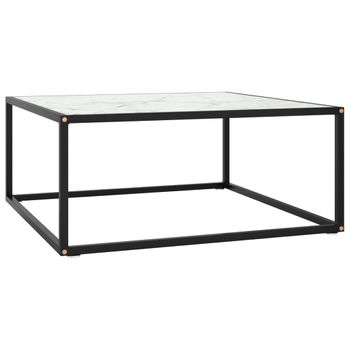 Mesa De Centro，mesa Auxiliar，mesa De Café Negra Con Vidrio De Mármol Blanco 80x80x35 Cm Cfw774913