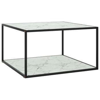 Mesa De Centro，mesa Auxiliar，mesa De Café Negra Con Vidrio De Mármol Blanco 90x90x50 Cm Cfw774914