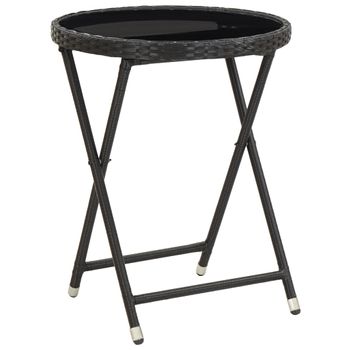 Mesa De Centro，mesa Auxiliar，mesa De Café Ratán Sintético Y Vidrio Templado Negro 60 Cm Cfw774958