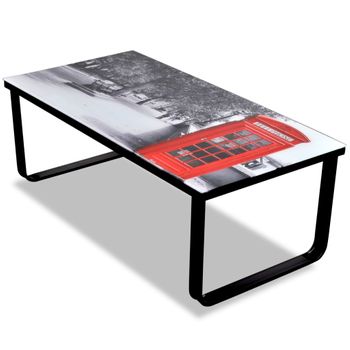 Mesa De Centro，mesa Auxiliar，mesa De Café Superficie De Vidrio Con Foto De Cabina Inglesa Cfw774972