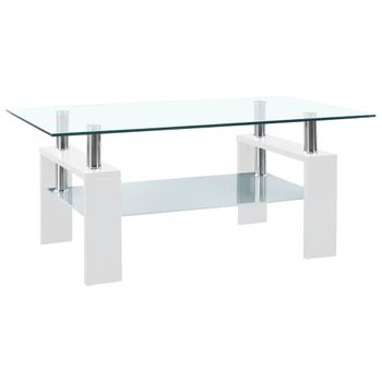 Mesa De Centro，mesa Auxiliar，mesa De Café Vidrio Templado Blanco Transparente 95x55x40 Cm Cfw774989