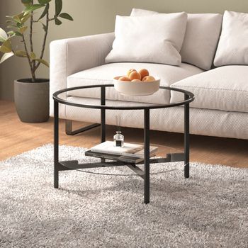 Mesa De Centro，mesa Auxiliar，mesa De Café Vidrio Templado Negro Y Transparente 70 Cm Cfw774995