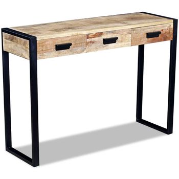 Mesa Consola | Mesa De Entrada | Mesa Auxiliar Con 3 Cajones Madera Maciza De Mango 110x35x78 Cm Cfw771532