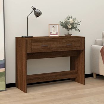 Mesa Consola | Mesa De Entrada | Mesa Auxiliar Madera Contrachapada Roble Marrón 100x39x75 Cm Cfw771792