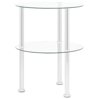 Mesa Auxiliar | Mesita Auxiliar | Mesa De Café 2 Niveles Vidrio Templado Transparente 38 Cm Cfw771112