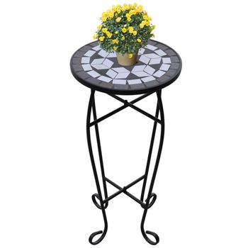 Mesa Auxiliar | Mesita Auxiliar | Mesa De Café Para Plantas Mosaico Negro Y Blanco Cfw771382