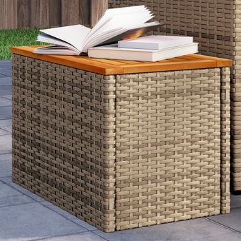 2 Uds Mesas Auxiliares | Mesita Auxiliar | Mesa De Café De Jardín Ratán Madera Beige 55x34x37cm Cfw775733