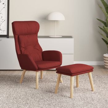 Sillón De Relax | Sillón De Salón | Silla Relax Con Taburete Tela Rojo Tintocfw792032