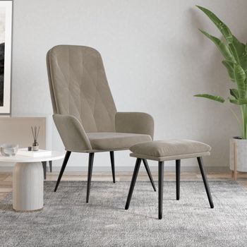 Sillón De Relax | Sillón De Salón | Silla Relax Con Taburete Terciopelo Gris Clarocfw792037