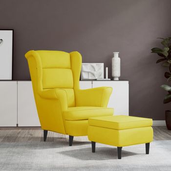 Sillón De Salón | Silla | Sillón Orejero Con Taburete Terciopelo Amarillo Mostazacfw792286