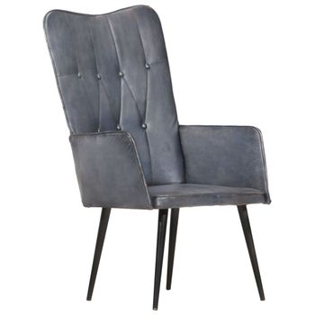 Sillón De Salón | Silla | Sillón Orejero De Cuero Auténtico Gris Canelacfw792291