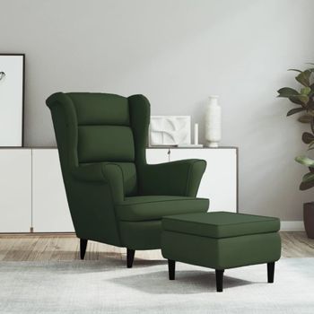 Sillón De Salón | Silla | Sillón Orejero Y Taburete De Terciopelo Verde Oscurocfw792303