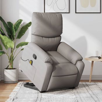 Sillón Reclinable De Masaje | Sillón De Salón | Silla Elevable Tela Gris Taupécfw792607