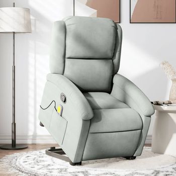 Sillón Reclinable De Masaje | Sillón De Salón | Silla Elevable Terciopelo Gris Clarocfw792635