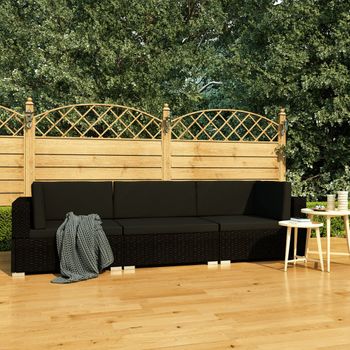 Set De 3 Uds Sofás De Jardín | Sofá De Exterior Y Cojines Ratán Sintético Negro Cfw789468