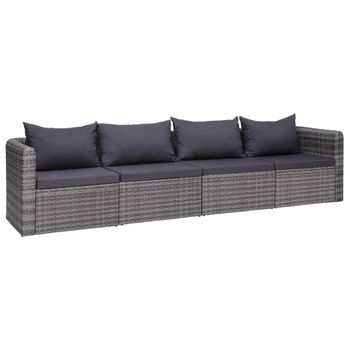 Set De 4 Uds Sofás De Jardín | Sofá De Exterior Y Cojines Ratán Sintético Gris Cfw789469