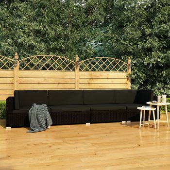 Set De 4 Uds Sofás De Jardín | Sofá De Exterior Y Cojines Ratán Sintético Negro Cfw789475