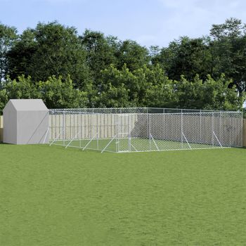 Perrera Exterior | Jaula Para Perro | Parque Para Mascotas Con Techo Acero Galvanizado Plata 10x10x2,5 M Cfw783982