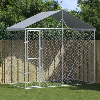 Perrera Exterior | Jaula Para Perro | Parque Para Mascotas Con Toldo Acero Galvanizado Plata 3x1,5x2,5 M Cfw783987