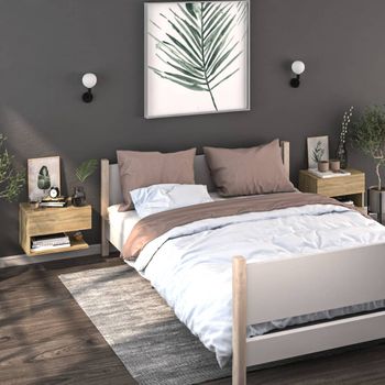 Pack 2 Uds Mesitas De Noche De Pared Flotantes Mesilla Color Roble Sonoma Cfw54071