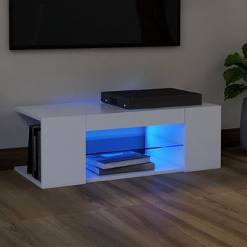 Mueble De Tv | Mueble De Salón | Mesa De Tv Con Luces Led Blanco 90x39x30 Cm Cfw30505