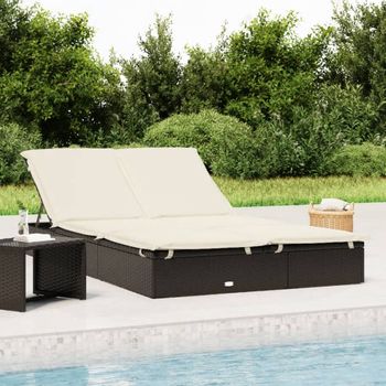 Tumbona De Jardín | Silla | Sillón Exterior 2 Personas Ratán Sintético Con Cojines Negro Cfw966508