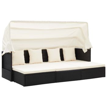 Tumbona Cama Jardín | Silla | Sillón Exterior Techo Ratán Sintético Negro Cfw888022