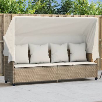 Tumbona De Jardín | Silla | Sillón Exterior Con Capota Y Cojines Ratán Sintético Beige Cfw923444