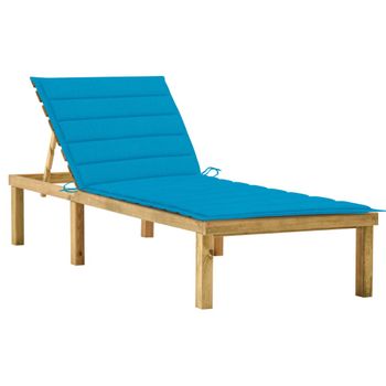 Tumbona De Jardín | Silla | Sillón Exterior Con Cojín Azul Madera De Pino Impregnada Cfw119255