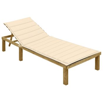 Tumbona De Jardín | Silla | Sillón Exterior Con Cojín Crema Madera De Pino Impregnada Cfw392486