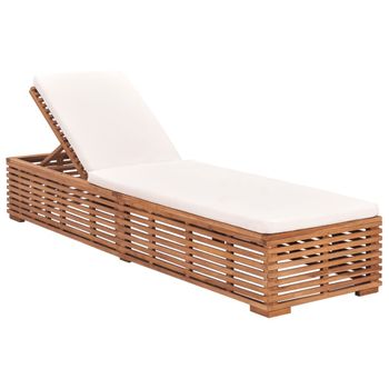 Tumbona De Jardín | Silla | Sillón Exterior Con Cojín Madera Maciza De Teca Crema Cfw729350