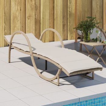 Tumbona De Jardín | Silla | Sillón Exterior Con Cojín Ratán Sintético Beige 60x199x42 Cm Cfw970842