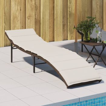 Tumbona De Jardín | Silla | Sillón Exterior Con Cojín Ratán Sintético Marrón 55x199x50 Cm Cfw996641