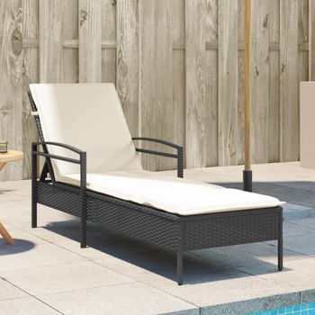 Tumbona De Jardín | Silla | Sillón Exterior Con Cojín Ratán Sintético Negro 63x200x81 Cm Cfw595528