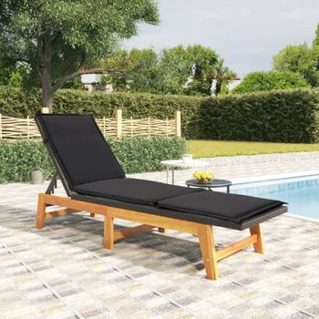 Tumbona De Jardín | Silla | Sillón Exterior Con Cojín Ratán Sintético Y Madera Maciza Acacia Cfw284987