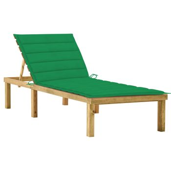 Tumbona De Jardín | Silla | Sillón Exterior Con Cojín Verde Madera De Pino Impregnada Cfw225266