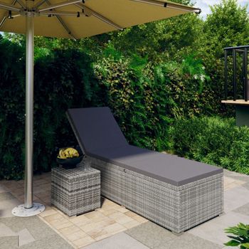 Tumbona De Jardín | Silla | Sillón Exterior Con Cojín Y Mesita De Ratán Sintético Gris Cfw382105