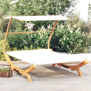 Tumbona De Jardín | Silla | Sillón Exterior Con Dosel Madera Maciza Curvada Crema 165x203x138 Cm Cfw936255