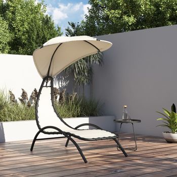 Tumbona De Jardín | Silla | Sillón Exterior Con Toldo Acero Y Tela Color Crema 167x80x195 Cm Cfw661090