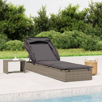 Tumbona De Jardín | Silla | Sillón Exterior Con Toldo Plegable Ratán Sintético Gris 213x63x97cm Cfw647391