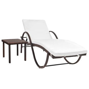 Tumbona De Jardín | Silla | Sillón Exterior Con Cojín Y Mesita Ratán Sintético Marrón Cfw420588