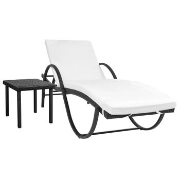 Tumbona De Jardín | Silla | Sillón Exterior Con Cojín Y Mesita Ratán Sintético Negro Cfw445449