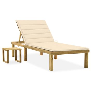 Tumbona De Jardín | Silla | Sillón Exterior Con Mesa Y Cojín De Madera De Pino Impregnada Cfw353891