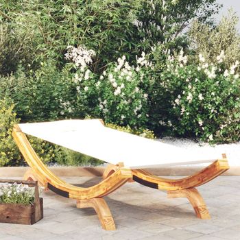 Tumbona De Jardín | Silla | Sillón Exterior De Madera Maciza Curvada Crema 100x188,5x44 Cm Cfw630263