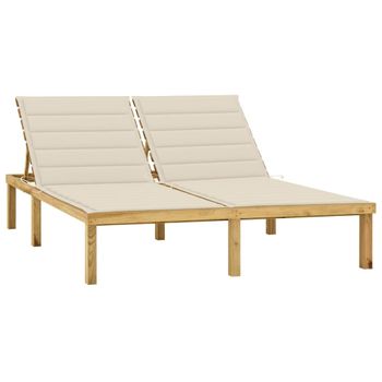 Tumbona De Jardín | Silla | Sillón Exterior Doble Y Cojines Crema Madera Pino Impregnada Cfw227266