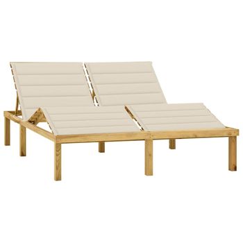 Tumbona De Jardín | Silla | Sillón Exterior Doble Y Cojines Madera Pino Impregnada Crema Cfw825848