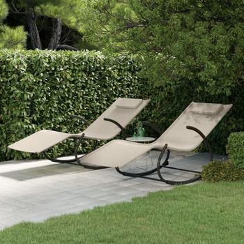 Pack 2 Uds Tumbona De Jardín | Silla | Sillón Exterior Mecedora De Acero Y Textilene Crema Cfw749771