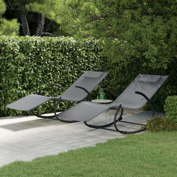 Pack 2 Uds Tumbona De Jardín | Silla | Sillón Exterior Mecedora De Acero Y Textilene Gris Cfw724360