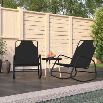 Pack 2 Uds Tumbona De Jardín | Silla | Sillón Exterior Mecedora De Acero Y Textilene Negro Cfw857170